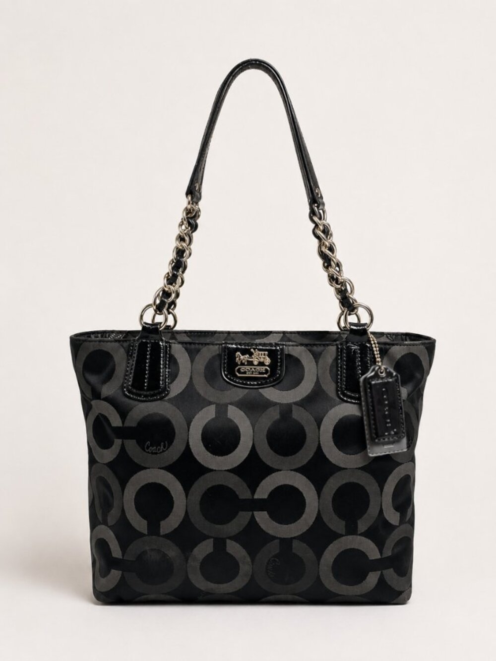 Coach Madison Op Art Sateen Tote 20483 – Black/Gray